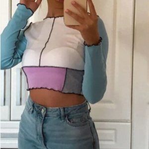 Rib-knit Colorblock Crop Top